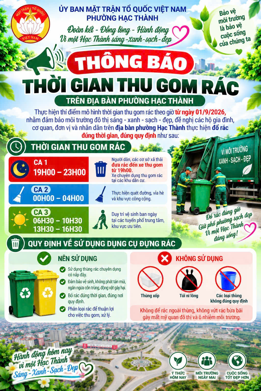 Phường Hạc Thành phát động Ngày tổng vệ sinh định kỳ hàng tuần trên địa bàn.