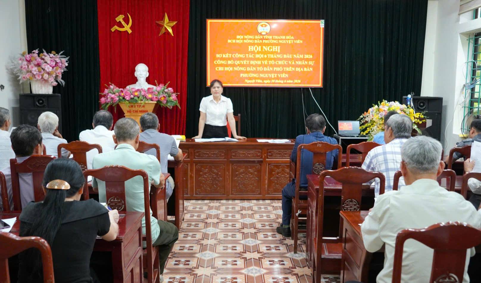 Hội Nông dân phường Nguyệt Viên sơ kết công tác Hội 6 tháng đầu năm 2026, công bố quyết định kiện toàn tổ chức chi hội