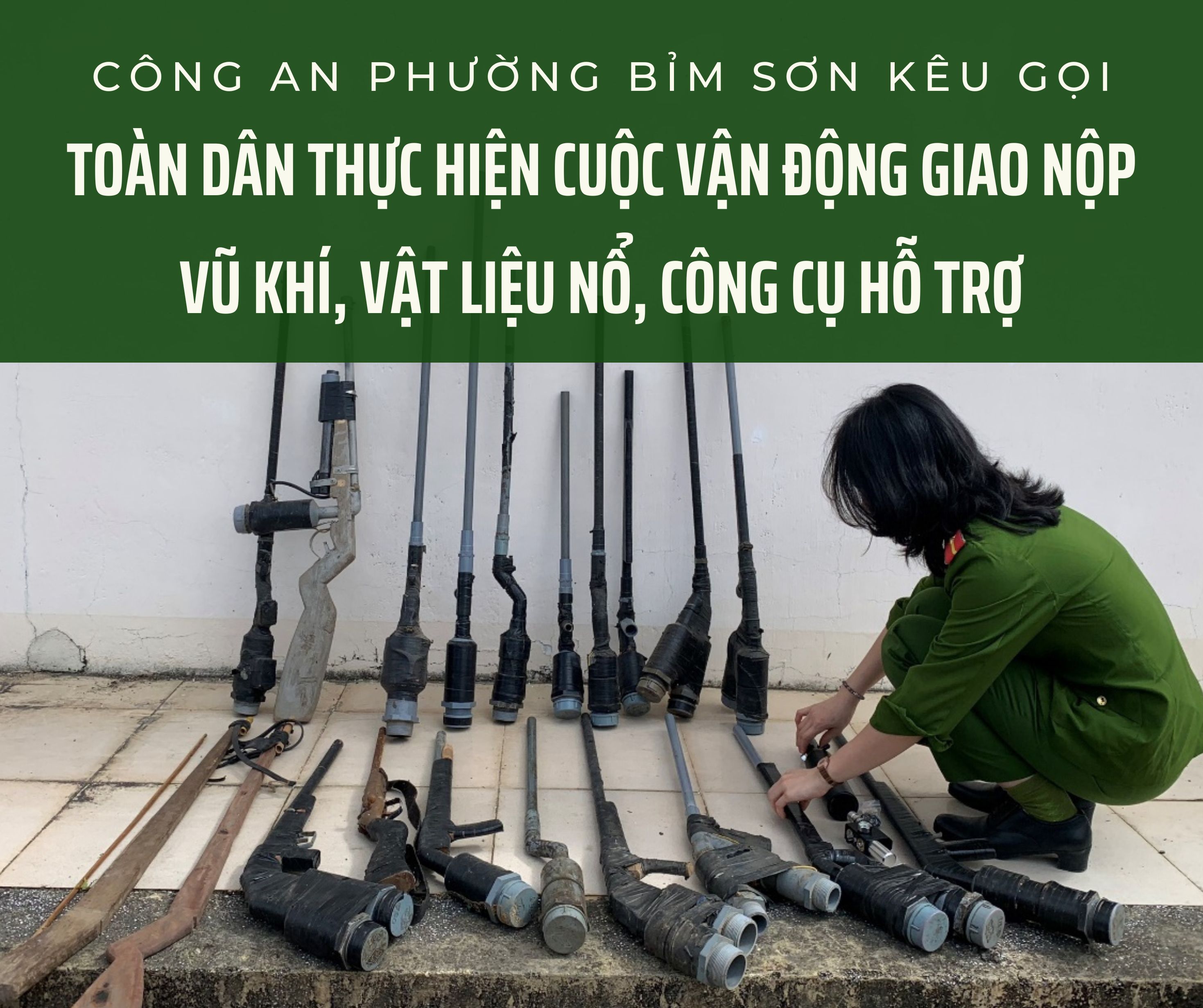 Công an phường Bỉm Sơn kêu gọi toàn dân thực hiện Cuộc vận động Giao nộp vũ khí, vật liệu nổ, công cụ hỗ trợ