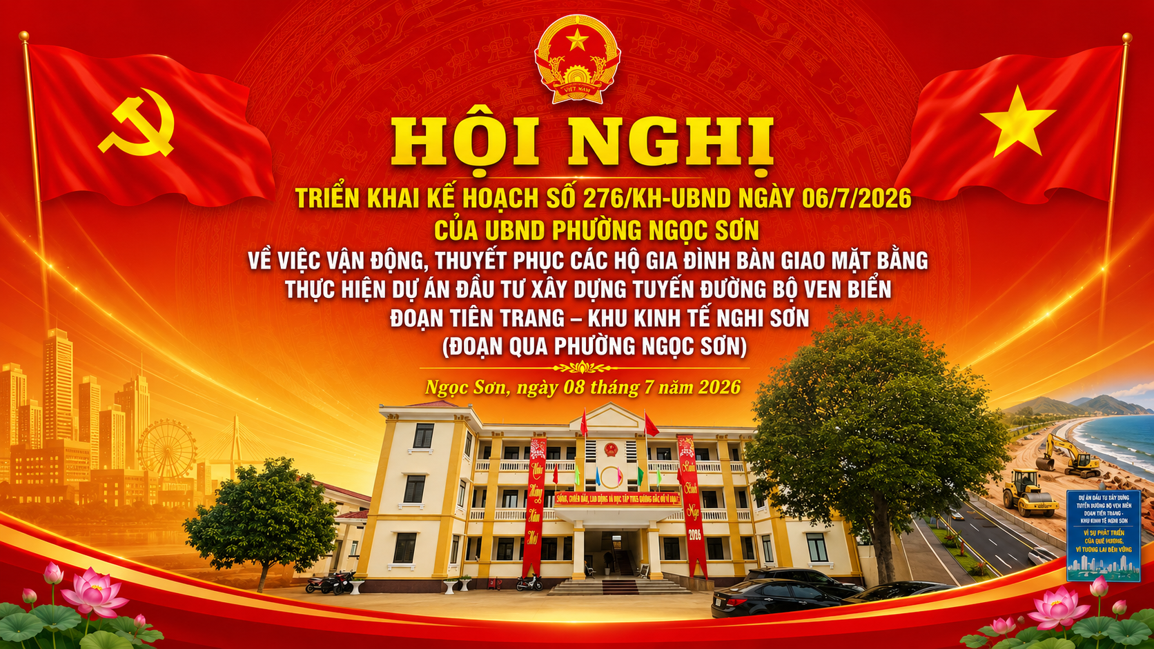 PHƯỜNG NGỌC SƠN TỔ CHỨC HỘI NGHỊ TRIỂN KHAI KẾ HOẠCH TUYÊN TRUYỀN, VẬN ĐỘNG NHÂN DÂN BÀN GIAO MẶT BẰNG THỰC HIỆN DỰ ÁN ĐƯỜNG BỘ VEN BIỂN