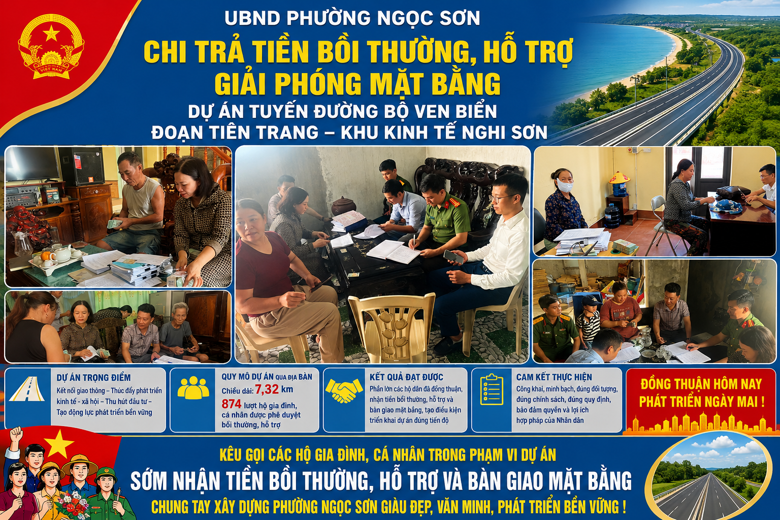 UBND PHƯỜNG NGỌC SƠN TỔ CHỨC CHI TRẢ TIỀN BỒI THƯỜNG, HỖ TRỢ GIẢI PHÓNG MẶT BẰNG DỰ ÁN TUYẾN ĐƯỜNG BỘ VEN BIỂN ĐOẠN TIÊN TRANG – KHU KINH TẾ NGHI SƠN