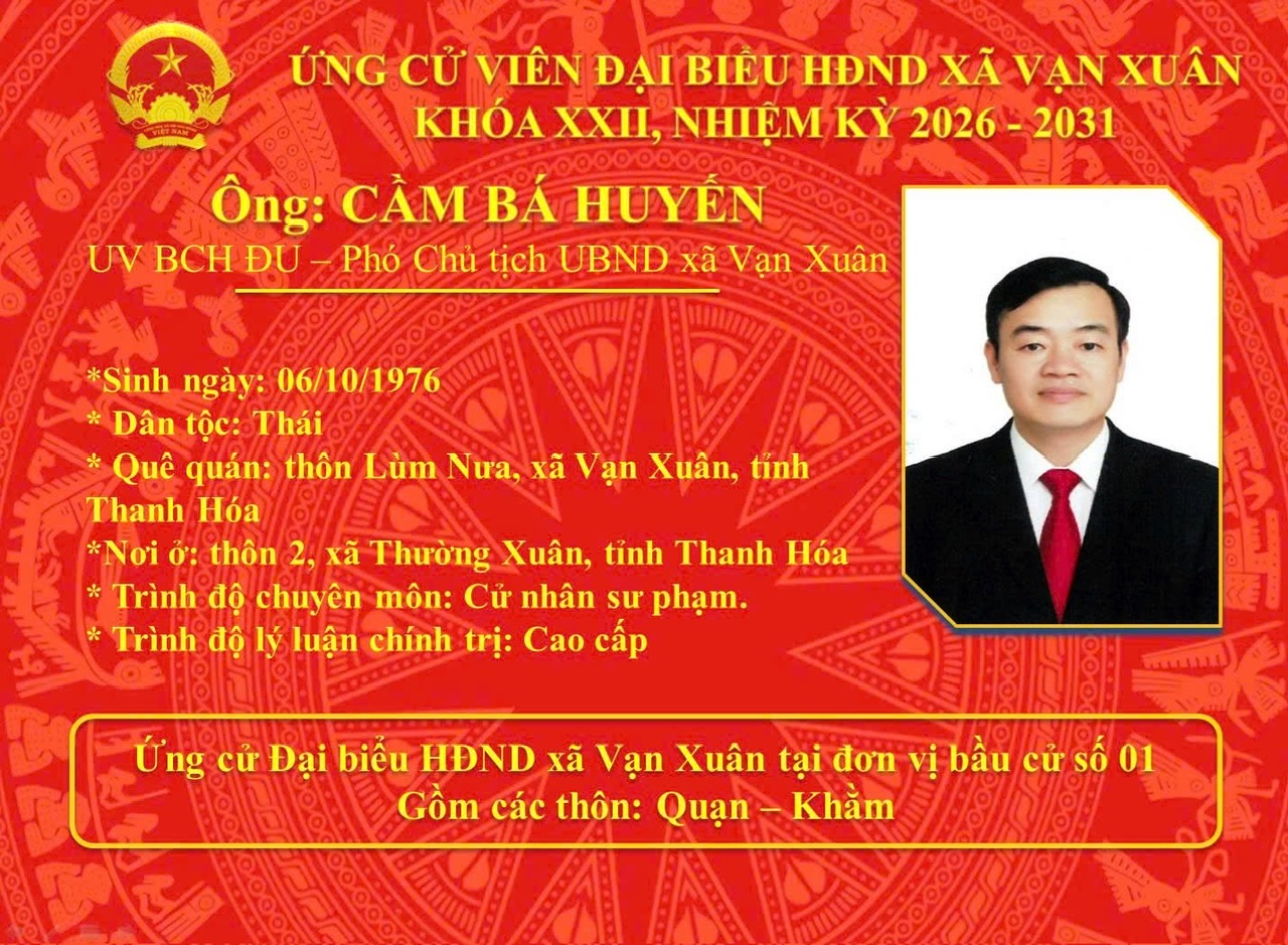 TIỂU SỬ TÓM TẮT CỦA NGƯỜI ỨNG CỬ ĐẠI BIỂU HỘI ĐỒNG NHÂN DÂN XÃ VẠN XUÂN NHIỆM KỲ 2026-2030