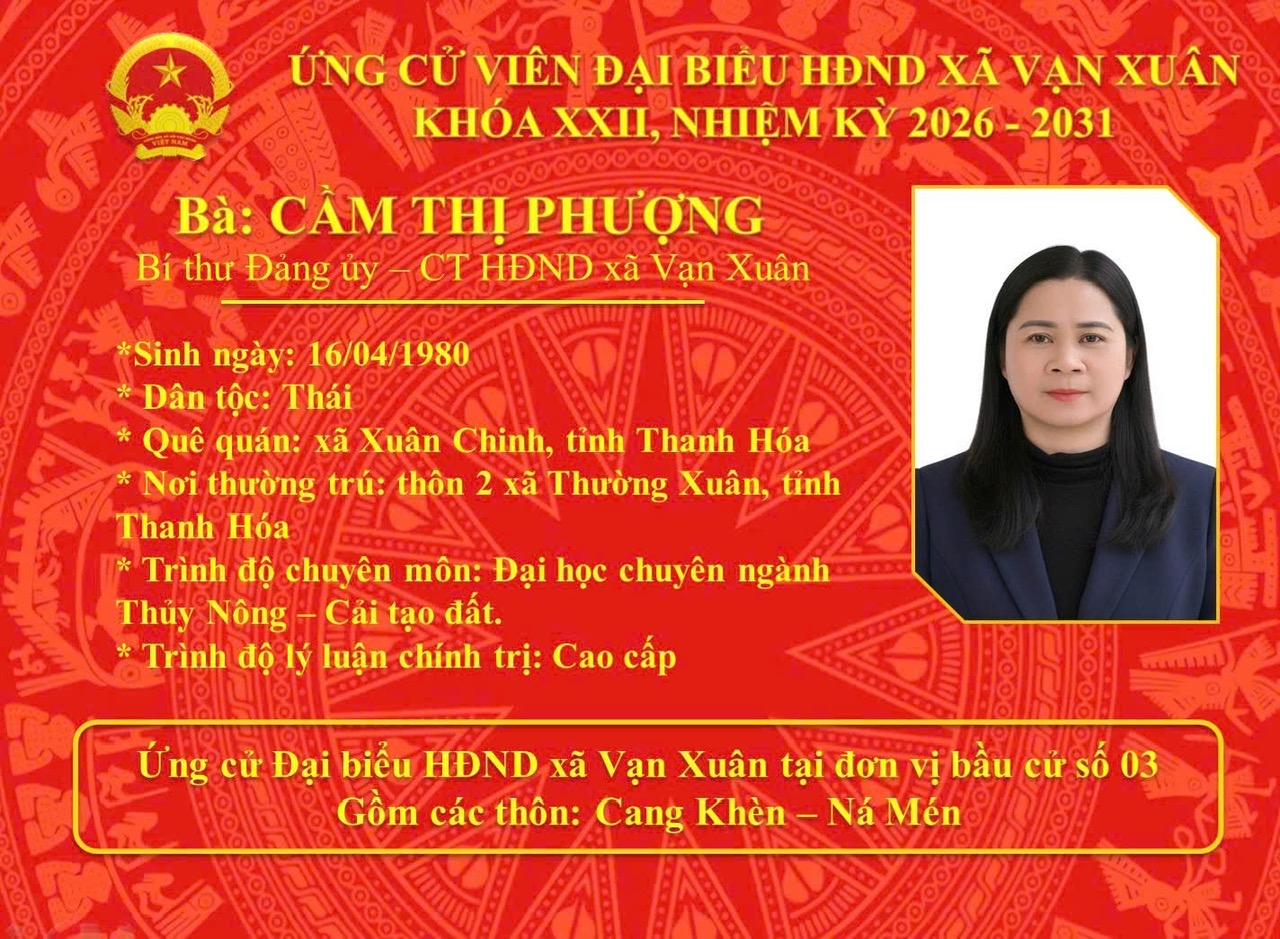 TIỂU SỬ TÓM TẮT CỦA NGƯỜI ỨNG CỬ ĐẠI BIỂU HỘI ĐỒNG NHÂN DÂN XÃ VẠN XUÂN NHIỆM KỲ 2026-2030