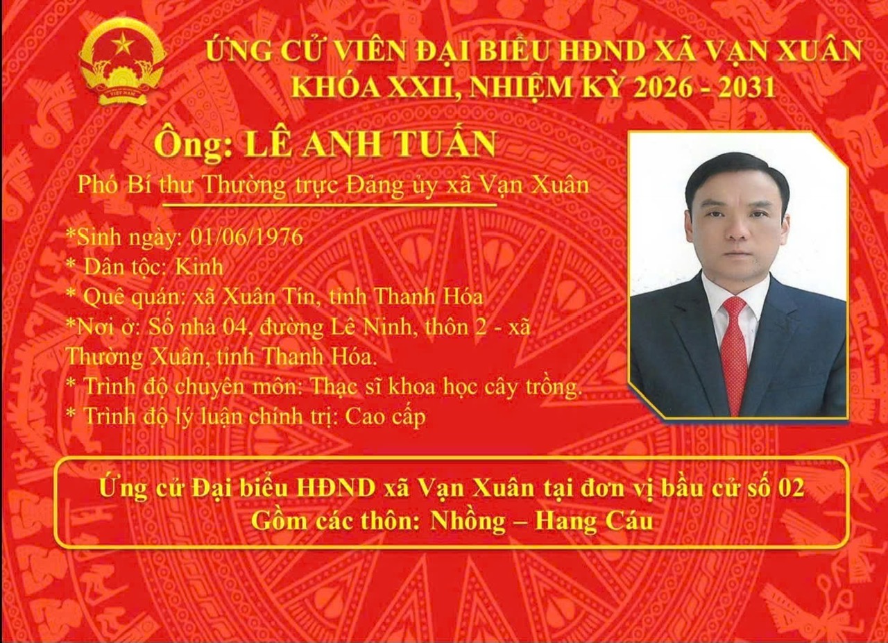 TIỂU SỬ TÓM TẮT CỦA NGƯỜI ỨNG CỬ ĐẠI BIỂU HỘI ĐỒNG NHÂN DÂN XÃ VẠN XUÂN NHIỆM KỲ 2026-2030