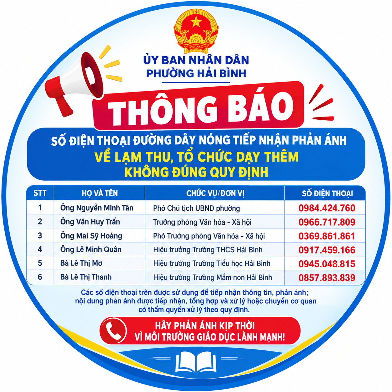 Số điện thoại đường dây nóng tiếp nhận phản ánh về lạm thu, tổ chức dạy thêm không đúng quy định