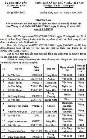 UBND xã Hoằng Tiến thông báo: