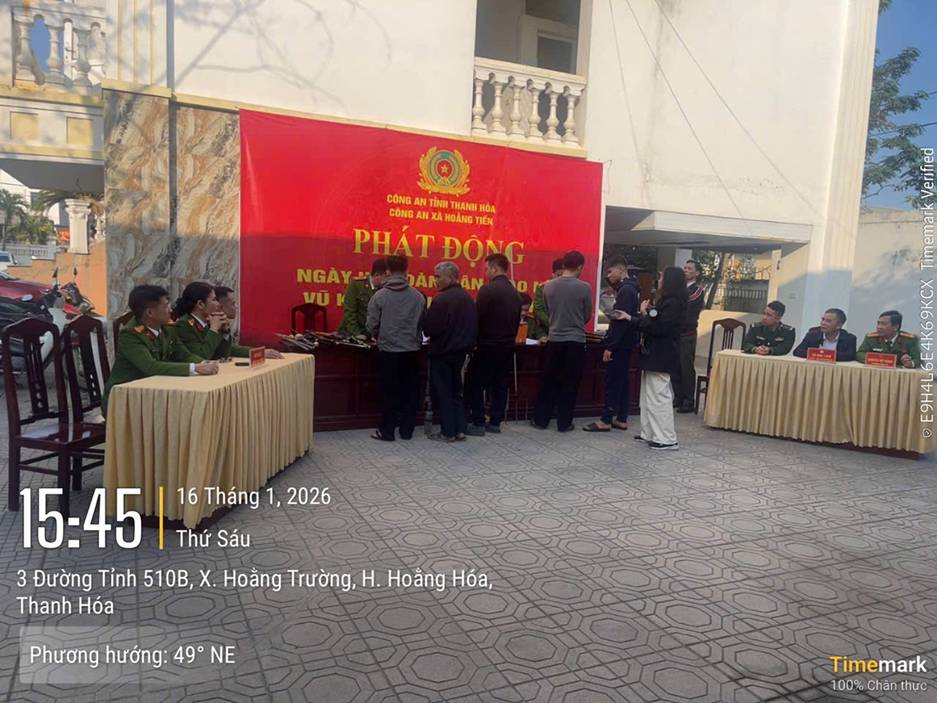 Có thể là hình ảnh về cái bục và văn bản cho biết 'CONG/ATNTHANNNÓA CÔNG TÌNH HANHI Иeл ANX TIẾN PHAT PHÁTĐONG DONG NGÀY DÂN AN VŨ 16 Tháng 1, 2026 Thứ Sáu 15:45 3 Đường Tỉnh 510B, X. Hoằng Trường, H. Hoàng Hoa, Thanh Hóa Phương hướng: 49° NE Timemark 100% 100%Chanthực Chân thực'