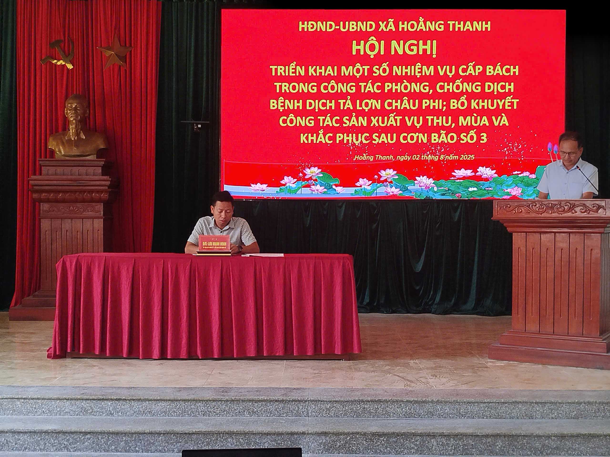 UBND xã Hoằng Thanh tổ chức Hội nghị triển khai nhiệm vụ cấp bách phòng chống dịch tả lợn Châu Phi và khắc phục hậu quả sau bão số 3 (Whipha)
