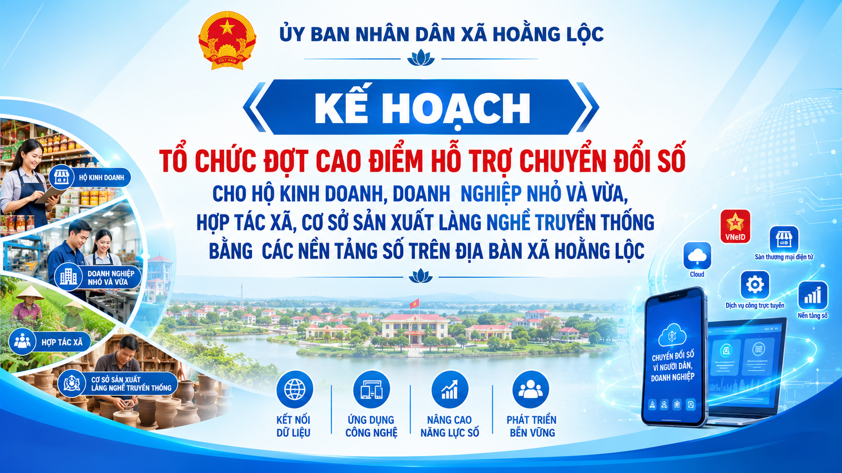 Kế hoạch Tổ chức đợt cao điểm hỗ trợ chuyển đổi số cho hộ kinh doanh, doanh nghiệp nhỏ và vừa, hợp tác xã, cơ sở sản xuất làng nghề truyền thống bằng các nền tảng số trên địa bàn xã Hoằng Lộc