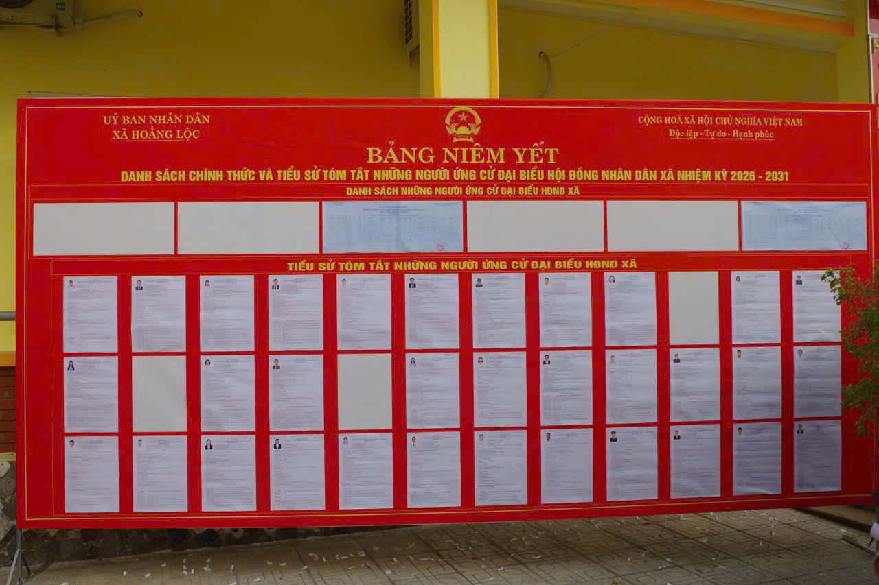 XÃ HOẰNG LỘC HOÀN THÀNH VIỆC NIÊM YẾT DANH SÁCH NGƯỜI ỨNG CỬ ĐẠI BIỂU QUỐC HỘI KHÓA XVI VÀ ĐẠI BIỂU HỘI ĐỒNG NHÂN DÂN CÁC CẤP NHIỆM KỲ 2026 – 2031 TRÊN ĐỊA BÀN