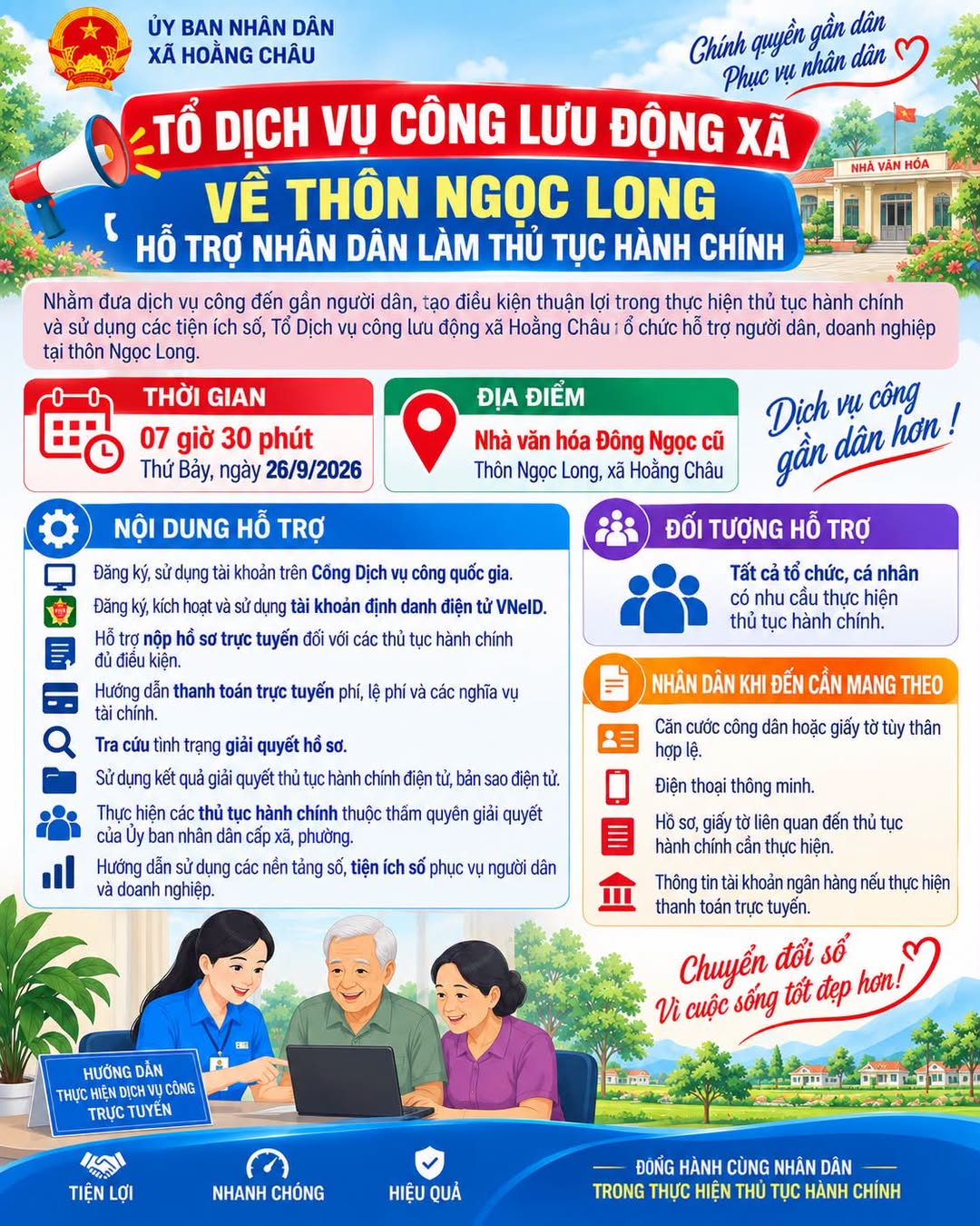 Thông báo tổ chức điểm Dịch vụ công lưu động tại thôn Ngọc Long