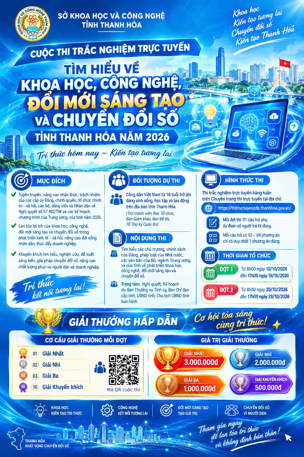 PHÁT ĐỘNG THAM GIA CUỘC THI TRẮC NGHIỆM TRỰC TUYẾN TÌM HIỂU VỀ KHOA HỌC, CÔNG NGHỆ, ĐỔI MỚI SÁNG TẠO VÀ CHUYỂN ĐỔI SỐ TỈNH THANH HÓA NĂM 2026