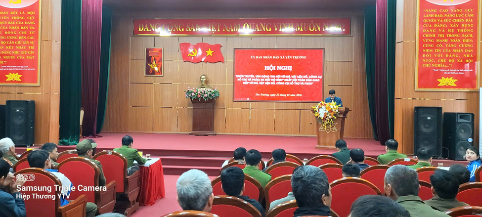 UBND xã Yên Trường tổ chức Hội nghị “Tuyên truyền, vận động thu hồi vũ khí, vật liệu nổ, công cụ hỗ trợ và pháo", ra mắt mô hình “Ngày hội toàn dân giao nộp vũ khí, vật liệu nổ, công cụ hỗ trợ và pháo” trên địa bàn xã năm 2026 và Hội nghị  về “Công tác phát hiện mâu thuẫn trong nội bộ Nhân dân”.