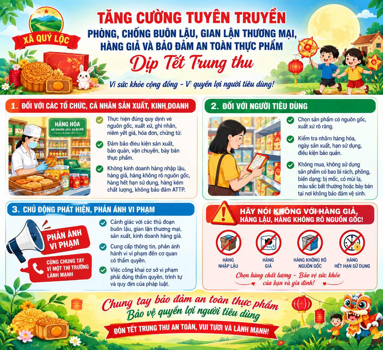 QUÝ LỘC TĂNG CƯỜNG TUYÊN TRUYỀN PHÒNG, CHỐNG BUÔN LẬU, GIAN LẬN THƯƠNG MẠI, HÀNG GIẢ VÀ BẢO ĐẢM AN TOÀN THỰC PHẨM DỊP TẾT TRUNG THU