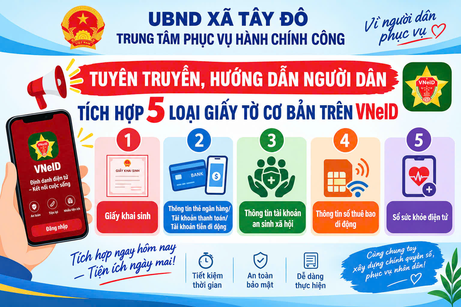 UBND xã Tây Đô chủ động hướng dẫn công dân tích hợp đầy đủ thông tin trên VNeID, bảo đảm quyền lợi khi thực hiện thủ tục hành chính