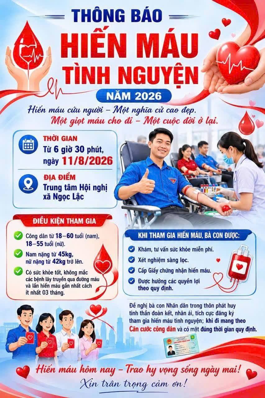 THÔNG BÁO HIẾN MÁU TÌNH NGUYỆN NĂM 2026