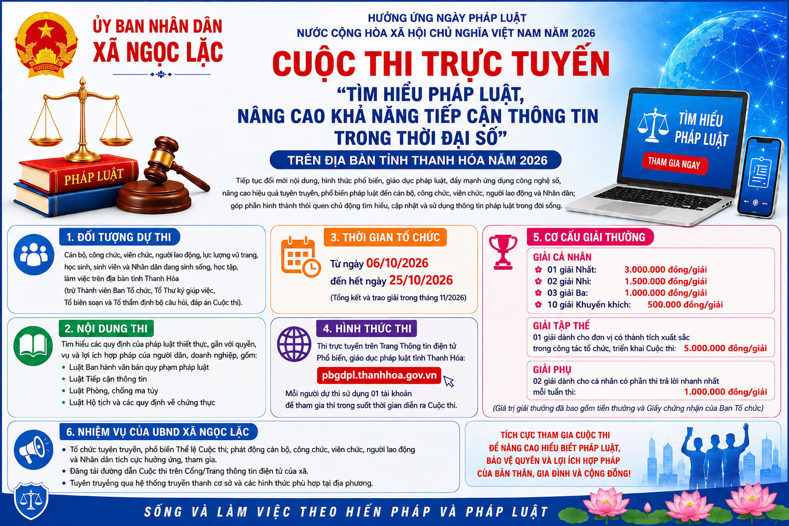 UBND xã Ngọc Lặc phát động tham gia Cuộc thi trực tuyến “Tìm hiểu pháp luật, nâng cao khả năng tiếp cận thông tin trong thời đại số” năm 2026