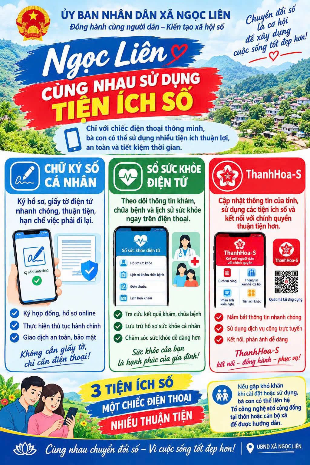 UỶ BAN NHÂN DÂN XÃ NGỌC LIÊN HƯỚNG DẪN NGƯỜI DÂN CÀI ĐẶT CHỮ KÝ SỐ, SỔ SỨC KHOẺ ĐIỆN TỬ VÀ ỨNG DỤNG THANHHOA-S