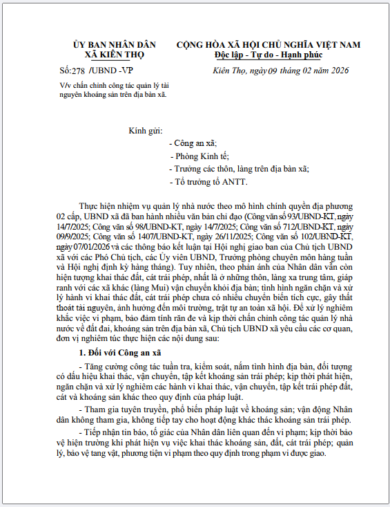Kiên Thọ chấn chỉnh công tác quản lý tài nguyên khoáng sản trên địa bàn