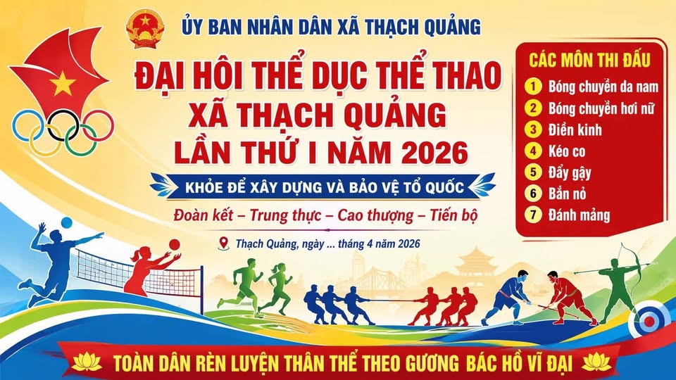 THẠCH QUẢNG SÔI NỔI KHÔNG KHÍ ĐẠI HỘI THỂ DỤC THỂ THAO LẦN THỨ NHẤT NĂM 2026 