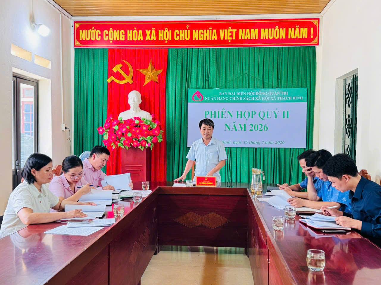 PHIÊN HỌP THƯỜNG KỲ QUÝ II/2026 BAN ĐẠI DIỆN HỘI ĐỒNG QUẢN TRỊ NHCSXH XÃ THẠCH BÌNH