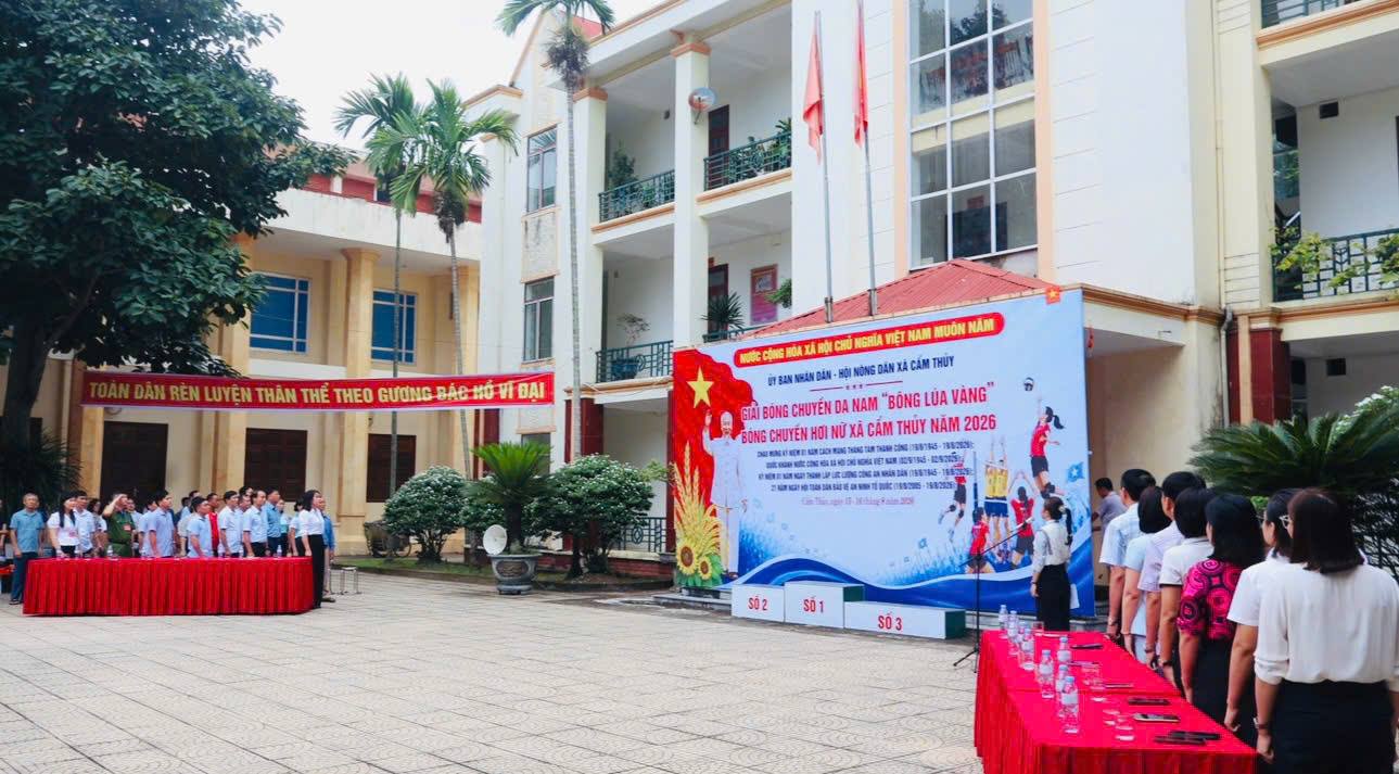 Xã Cẩm Thủy khai mạc Giải Bóng chuyền da nam “Bông lúa vàng” và Giải Bóng chuyền hơi nữ năm 2026