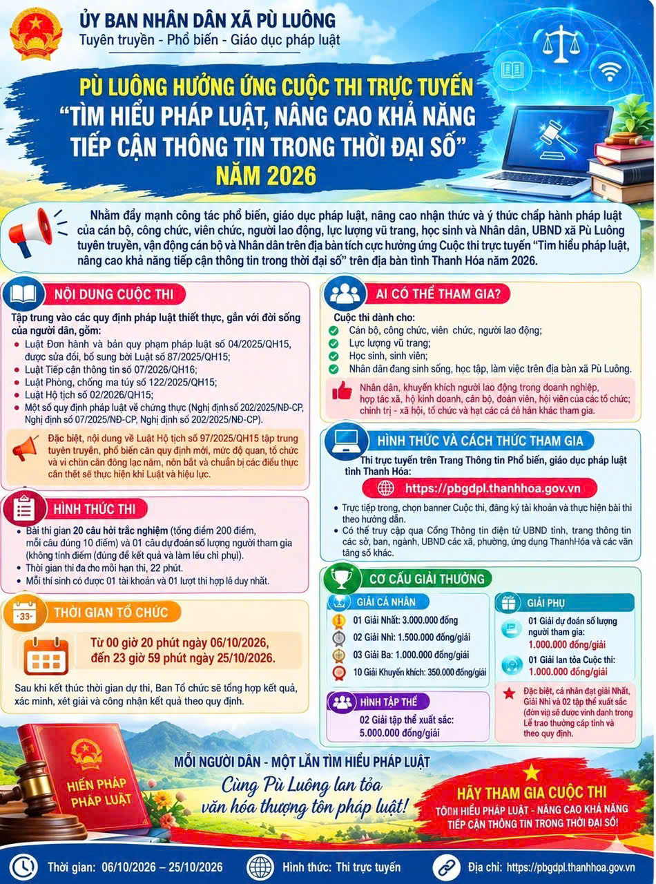 Tuyên truyền về cuộc thi tìm hiểu pháp luật trong thời đại chuyển đổi số xã Pù Luông