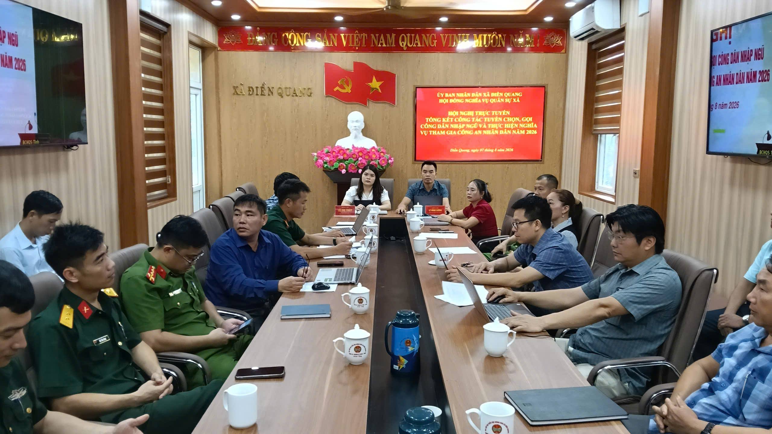 Xã Điền Quang kết nối trực tuyến dự hội nghị tổng kết công tác tuyển quân năm 2026
