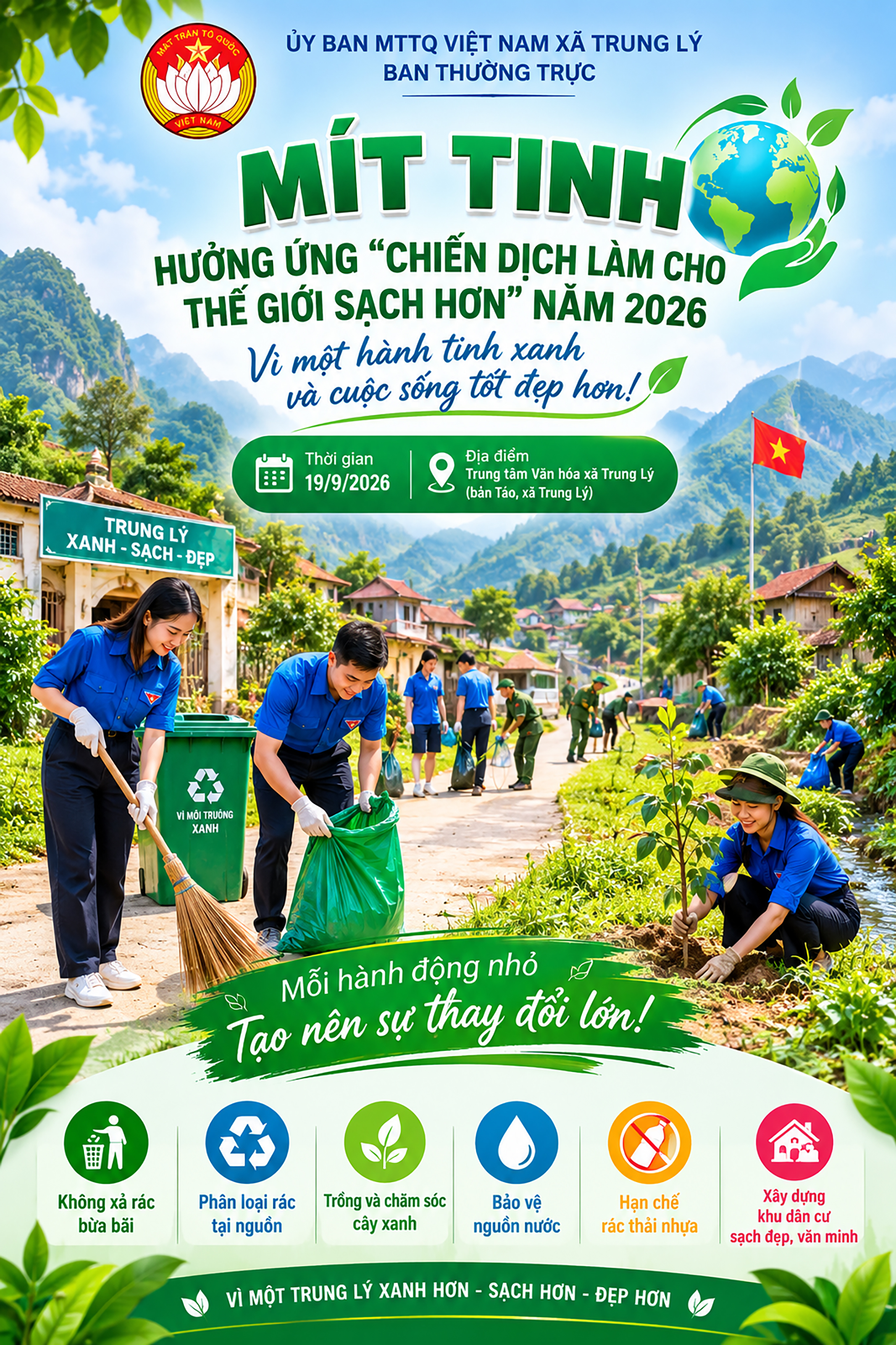 Trung Lý lan tỏa tinh thần hành động vì môi trường xanh - sạch - đẹp