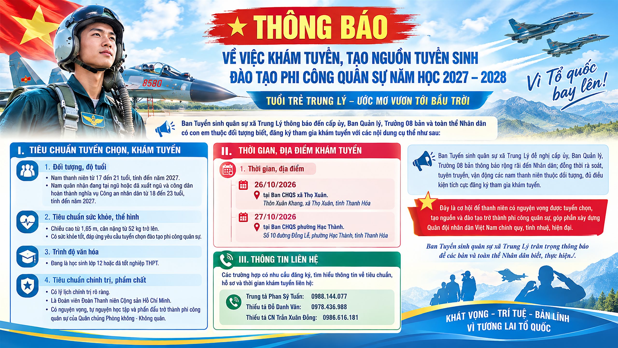 THÔNG BÁO: Về việc khám tuyển, tạo nguồn tuyển sinh đào tạo phi công quân sự năm học 2027–2028