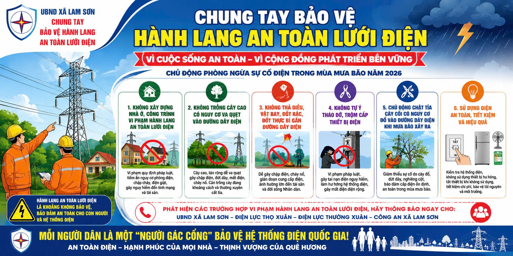 Chung tay bảo vệ hành lang an toàn lưới điện mùa mưa bão năm 2026 