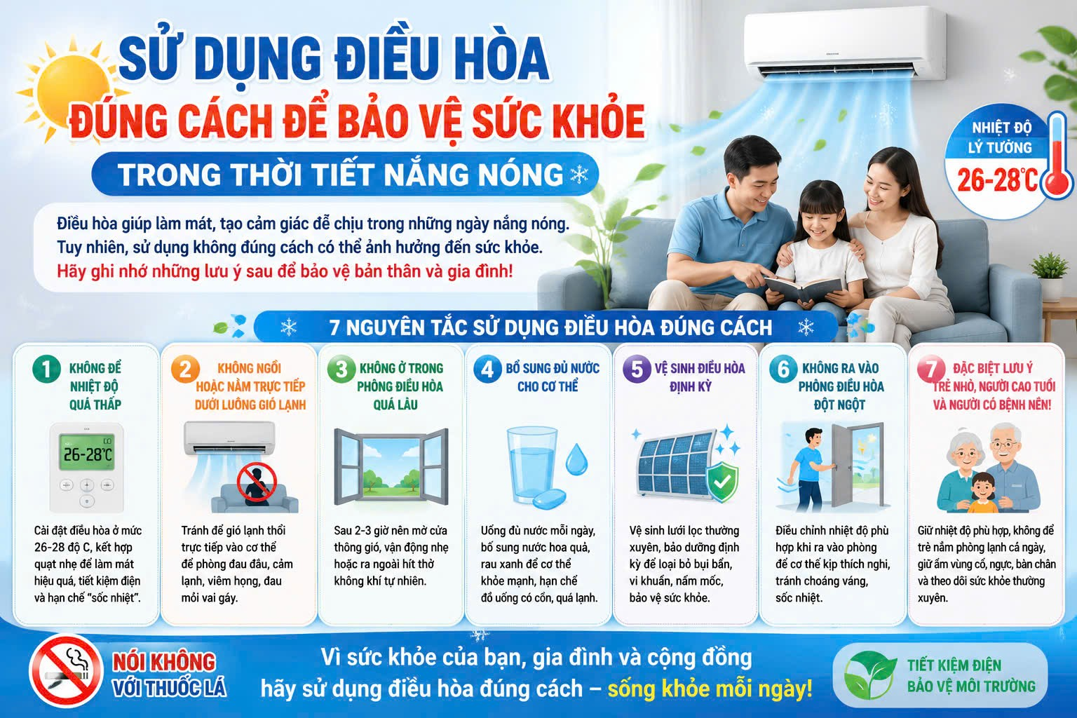 Sử dụng điều hòa đúng cách để bảo vệ sức khỏe trong thời tiết nắng nóng