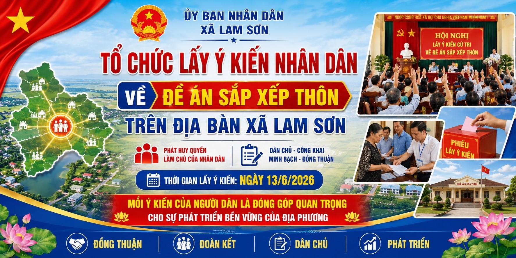 Kế hoạch tổ chức lấy ý kiến Nhân dân và trình HĐND xã thông qua Đề án sắp xếp thôn trên địa bàn xã Lam Sơn.