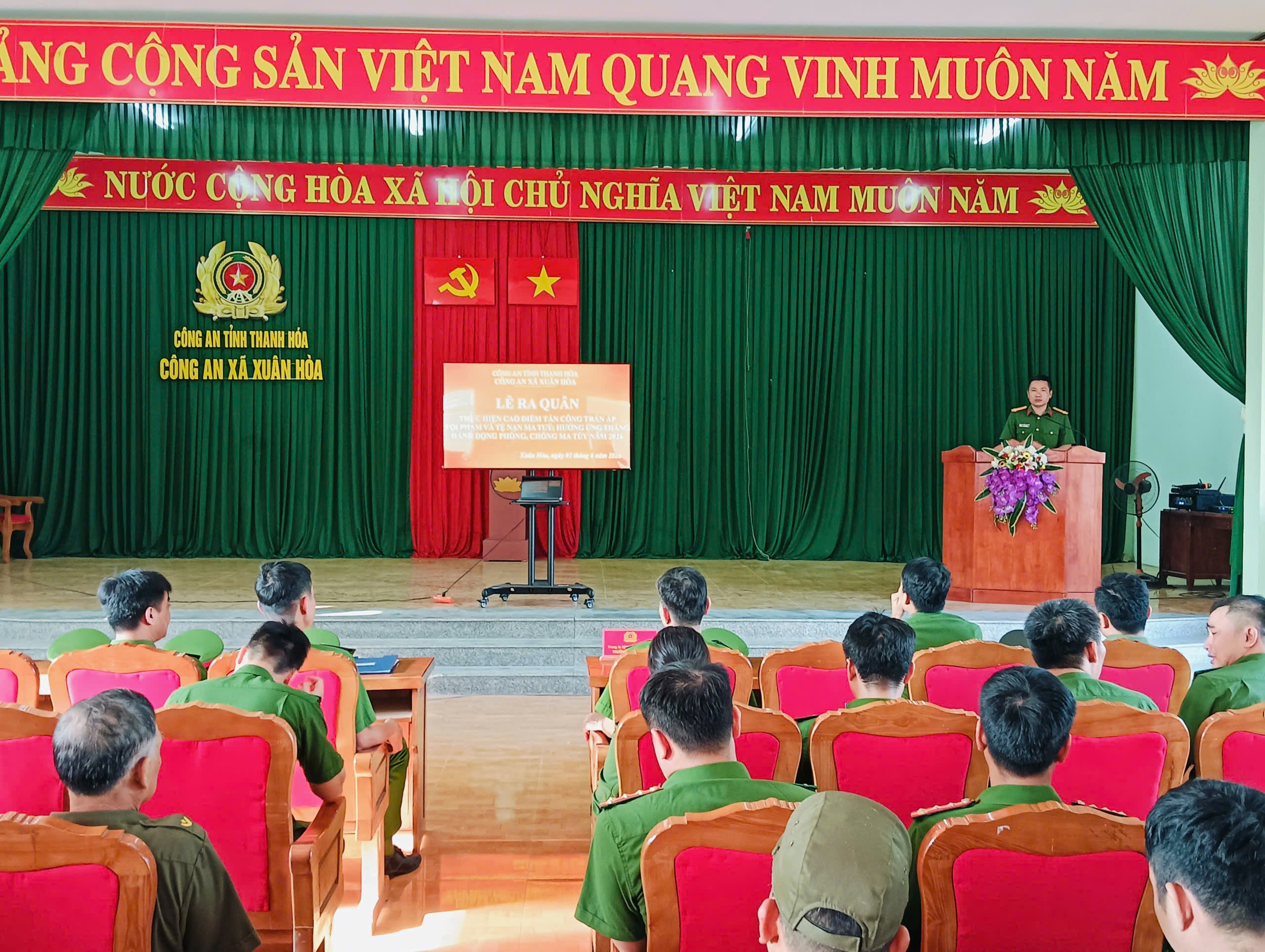 Công an xã Xuân Hoà tổ chức Lễ ra quân thực hiện cao điểm tấn công, trấn áp tội phạm, tệ nạn về ma túy hưởng ứng Tháng hành động phòng, chống ma túy năm 2026