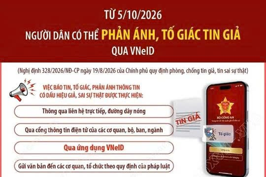 Người dân có thể phản ánh, tố giác tin giả qua VNeID từ ngày 5/10/2026