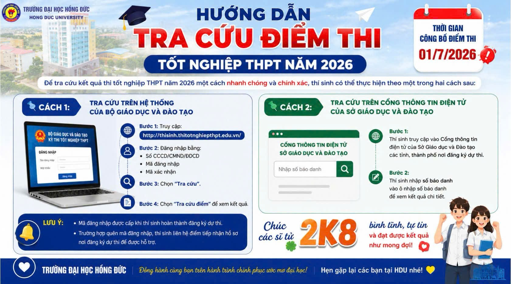 HƯỚNG DẪN TRA CỨU ĐIỂM THI TỐT NGHIỆP THPT NĂM 2026