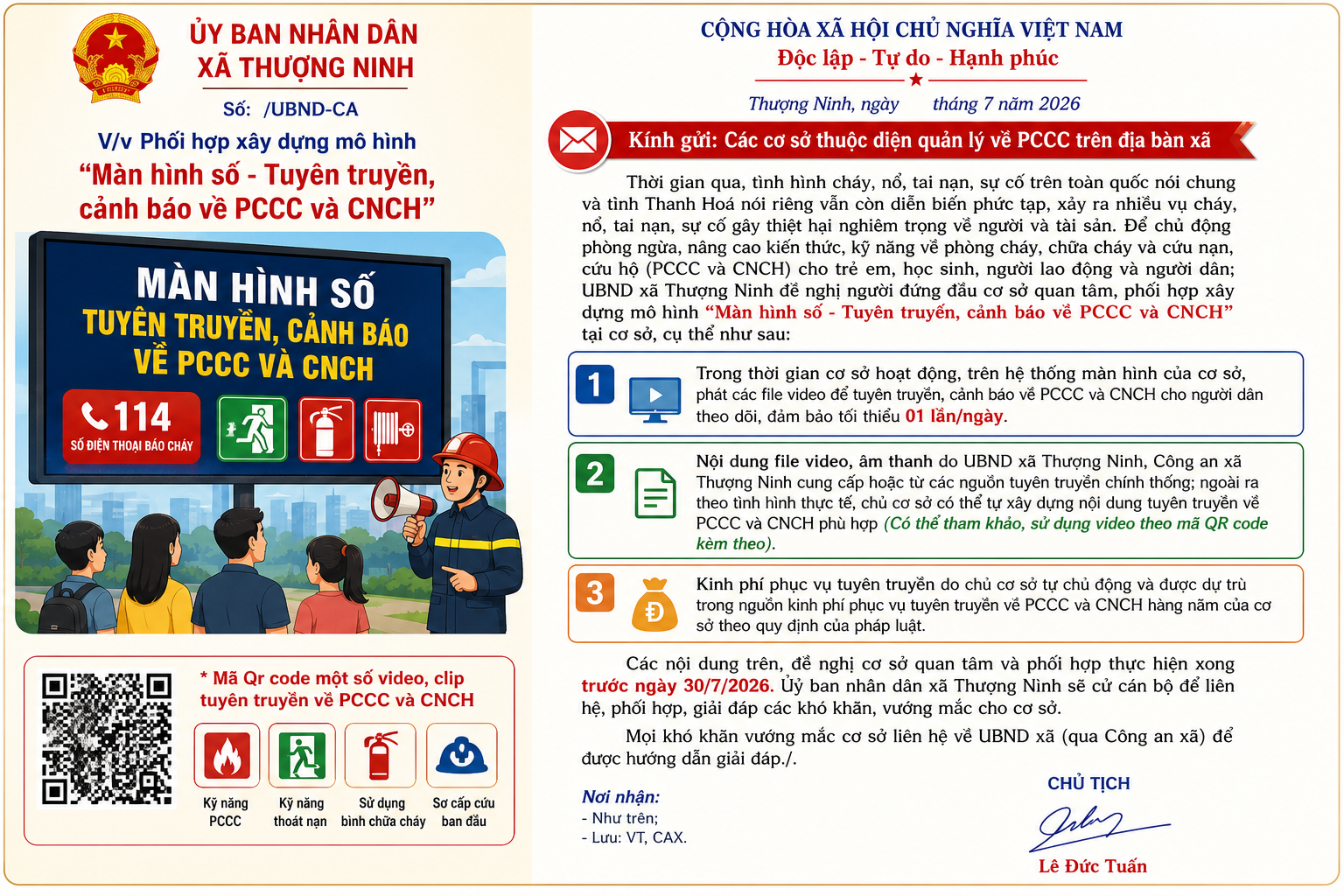 Phối hợp xây dựng mô hình “Màn hình số - Tuyên truyền, cảnh báo về PCCC và CNCH”