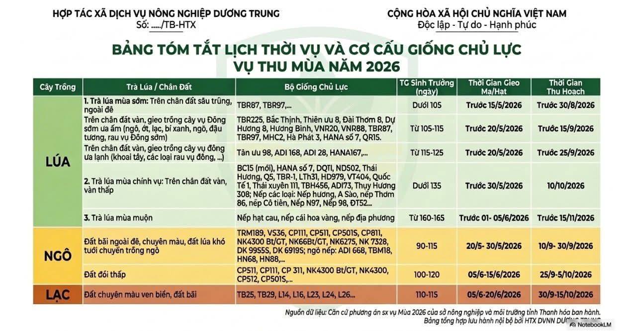 Nông lịch và những biện pháp cần lưu ý khi sản xuất vụ Thu mùa 2026