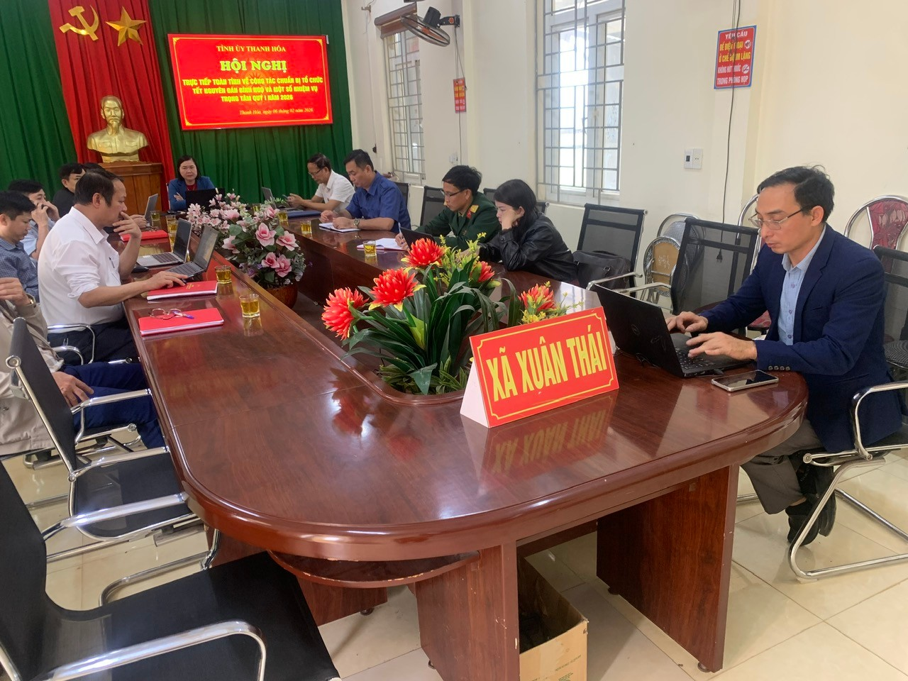 Xã Xuân Thái tham dự hội nghị trực tuyến toàn tỉnh đánh giá tình hình thực hiện nhiệm vụ tháng 1, triển khai nhiệm vụ tháng 2 và công tác chuẩn bị tổ chức Tết Nguyên đán Bính Ngọ năm 2026