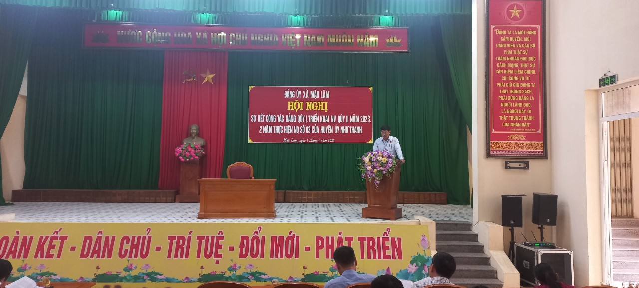 Đảng ủy xã Mậu Lâm tổ chức hội nghị sơ kết Quý I, triển khai nhiệm vụ Quý II năm 2023; Sơ kết 2 năm thực hiện nghị quyết số 03-NQ/HU của huyện ủy Như Thanh