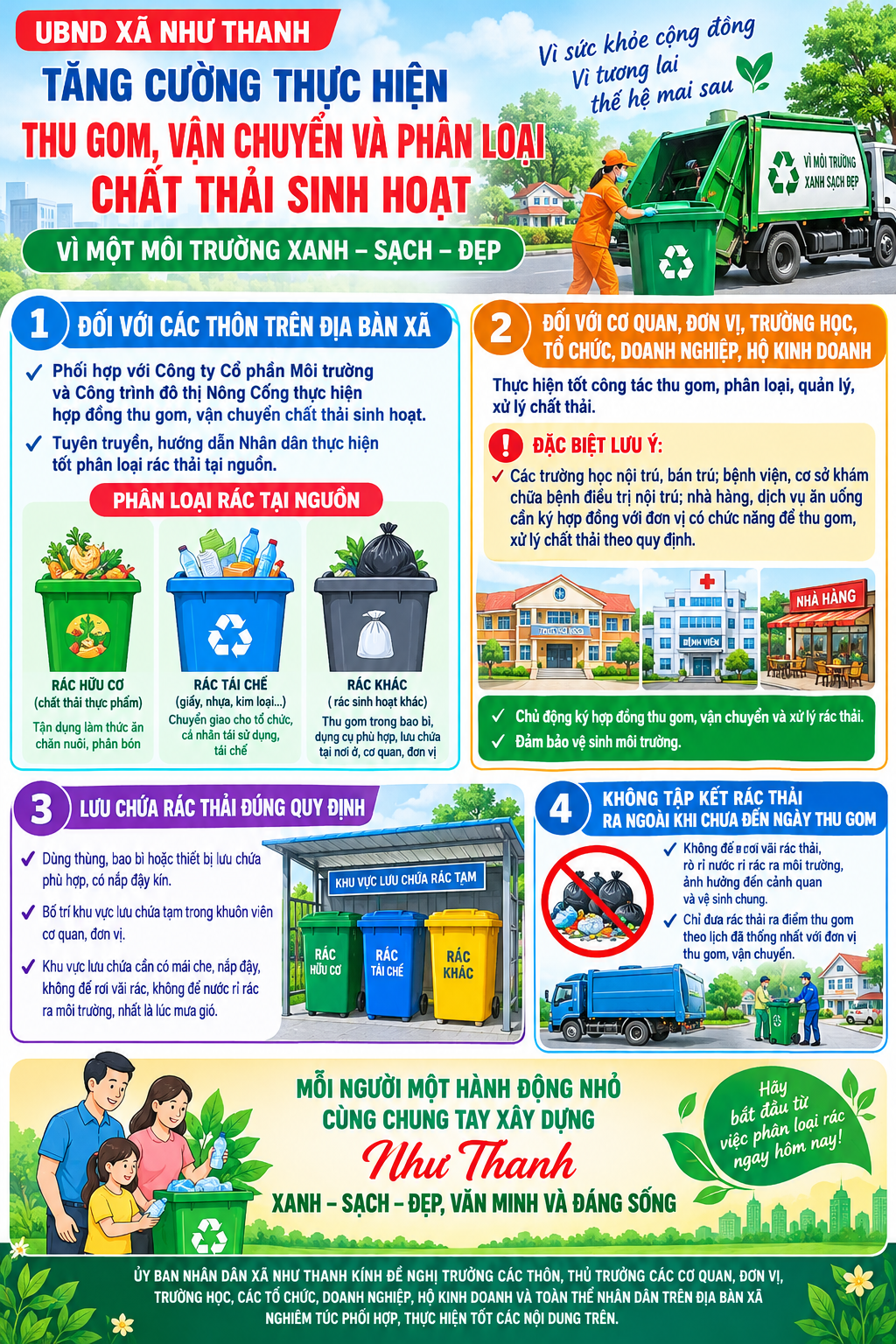 Xã Như Thanh thực hiện công tác thu gom, vận chuyển chất thải sinh hoạt trên địa bàn xã.