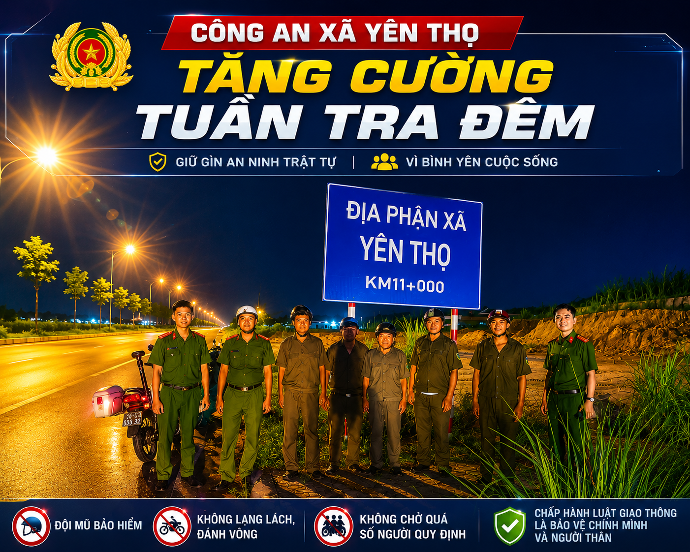 Công an xã Yên Thọ tăng cường tuần tra đêm