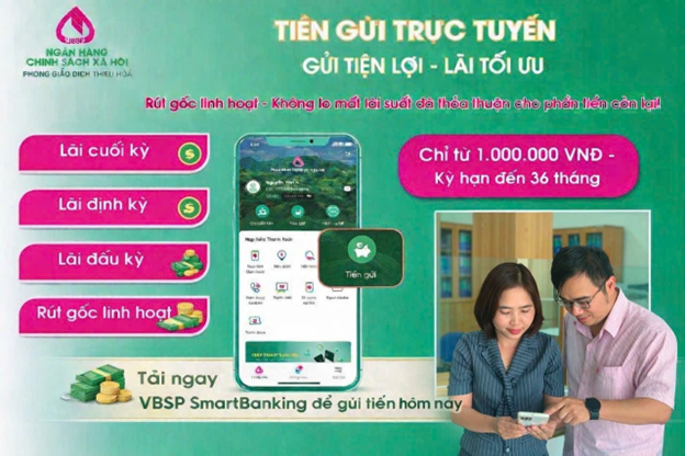 Phòng Giao dịch Ngân hàng Chính sách xã hội Thiệu Hóa triển khai dịch vụ tiền gửi trực tuyến trên ứng dụng VBSP SmartBanking
