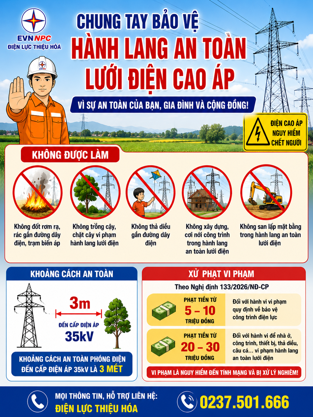 Chung tay bảo vệ hành lang an toàn lưới điện cao áp