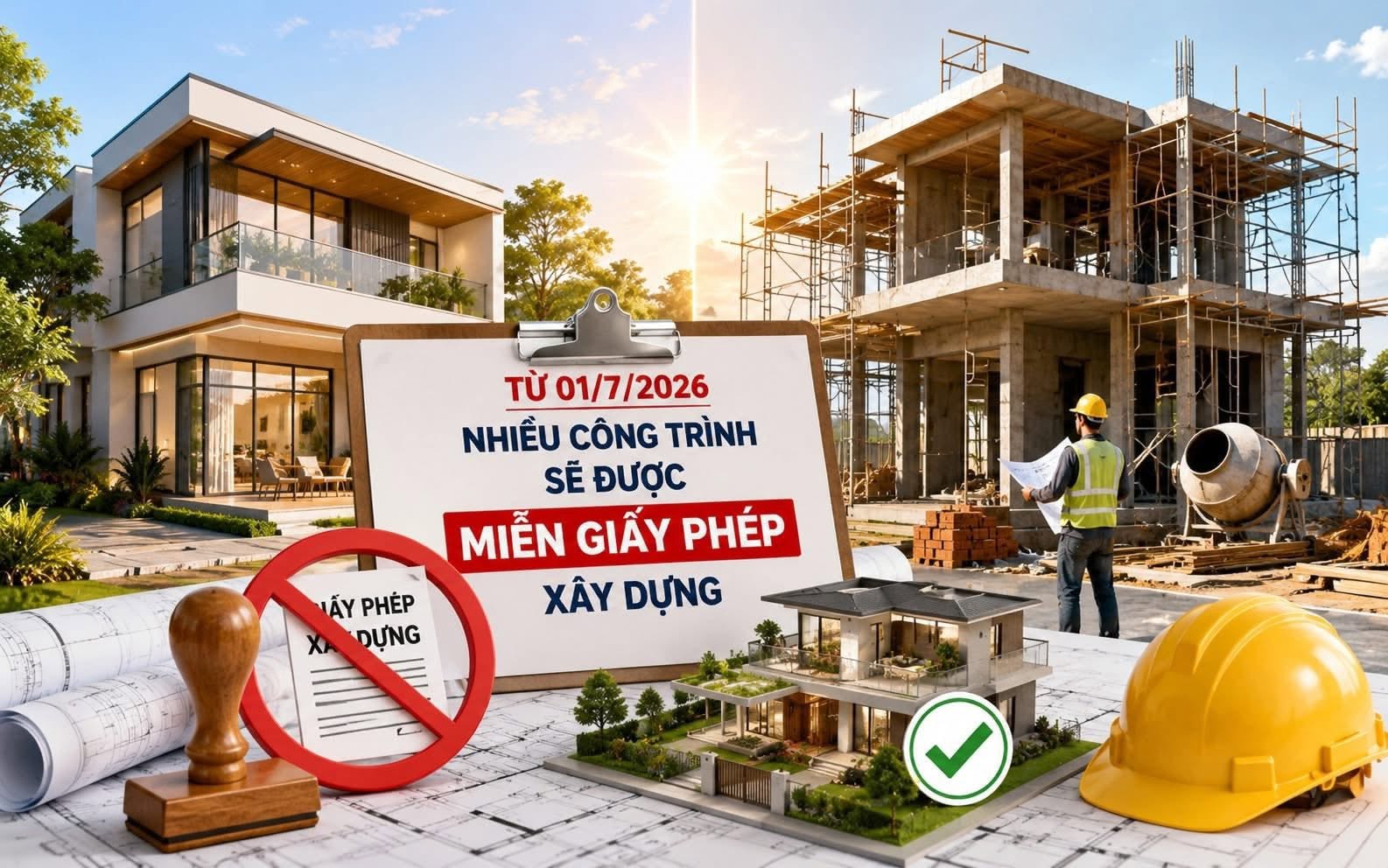 Nhà ở riêng lẻ dưới 3 tầng được miễn giấy phép xây dựng từ 1/7/2026