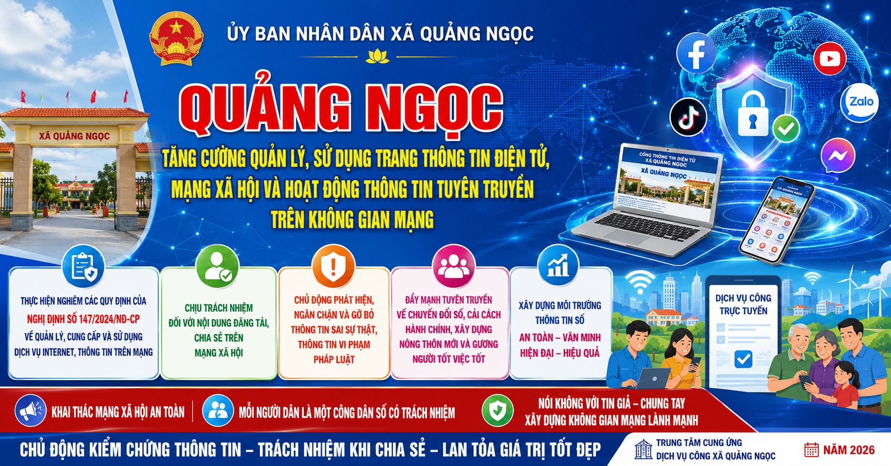 QUẢNG NGỌC TĂNG CƯỜNG QUẢN LÝ, SỬ DỤNG TRANG THÔNG TIN ĐIỆN TỬ, MẠNG XÃ HỘI VÀ HOẠT ĐỘNG THÔNG TIN TUYÊN TRUYỀN TRÊN KHÔNG GIAN MẠNG