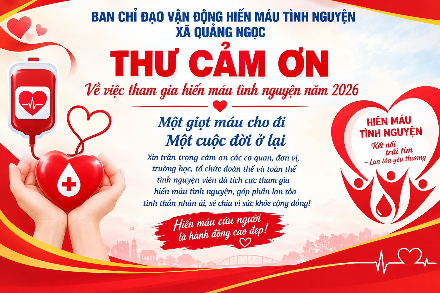 BAN CHỈ ĐẠO VẬN ĐỘNG HIẾN MÁU TÌNH NGUYỆN XÃ QUẢNG NGỌC GỬI THƯ CẢM ƠN CÁC TẬP THỂ, CÁ NHÂN THAM GIA HIẾN MÁU TÌNH NGUYỆN NĂM 2026