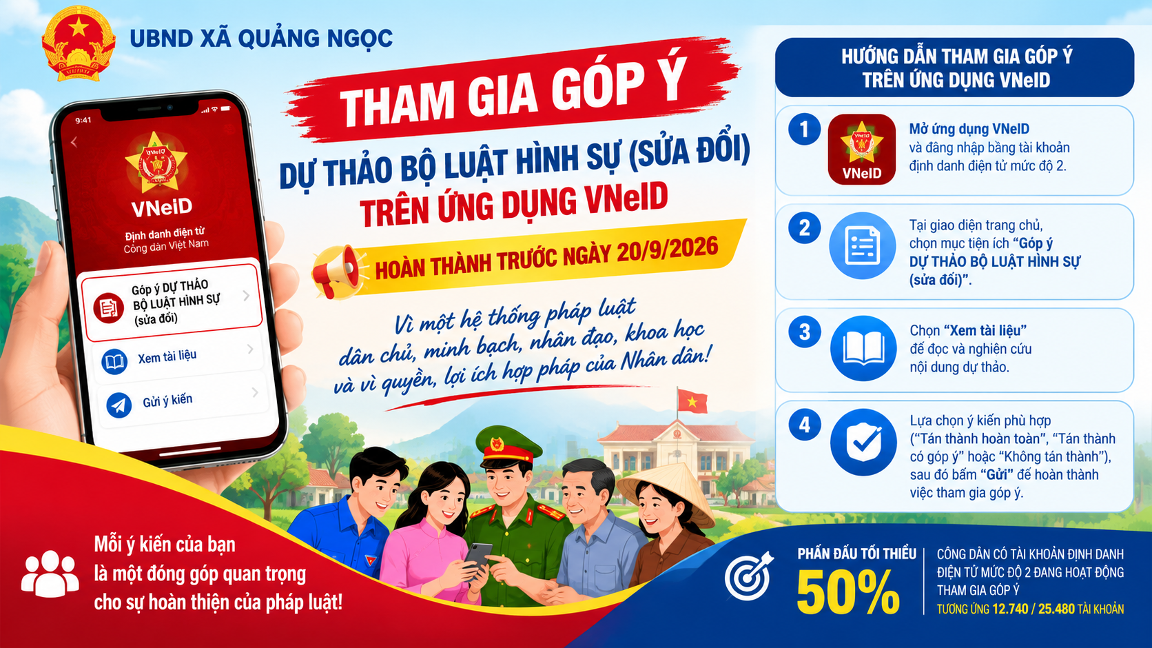 ĐẨY MẠNH LẤY Ý KIẾN NHÂN DÂN VỀ DỰ THẢO BỘ LUẬT HÌNH SỰ (SỬA ĐỔI) TRÊN ỨNG DỤNG VNeID