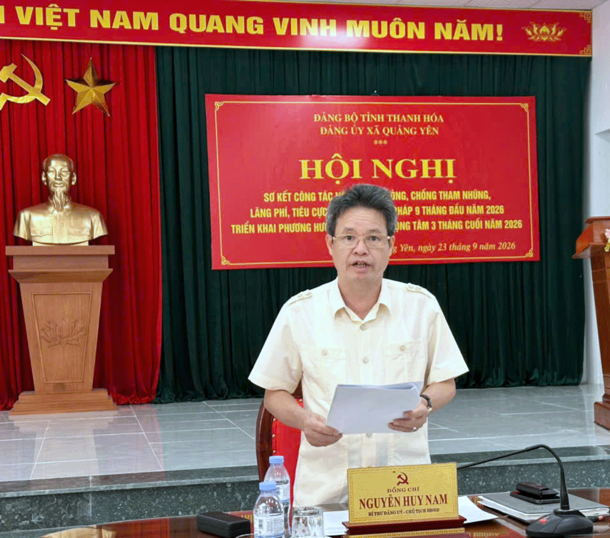 Đảng ủy xã Quảng Yên sơ kết công tác nội chính, phòng, chống tham nhũng 9 tháng đầu năm 2026