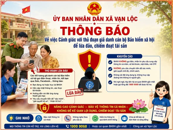 UBND Xã Vạn Lộc Thông báo về việc Cảnh giác với thủ đoạn giả danh cán bộ Bảo hiểm xã hội để lừa đảo, chiếm đoạt tài sản